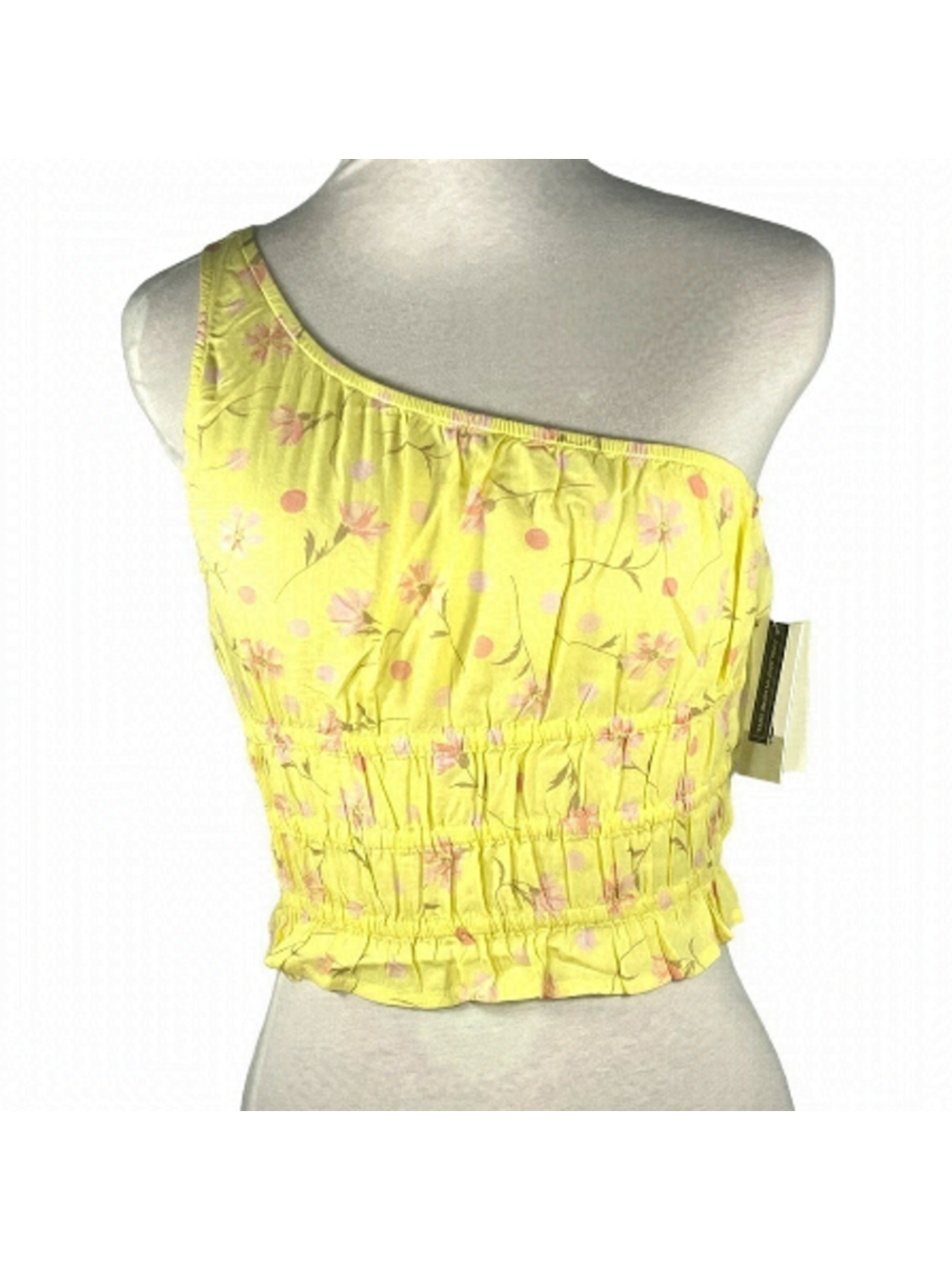 BP crop top one shoulder shirred waist yellow lemonade Sophie florals size S